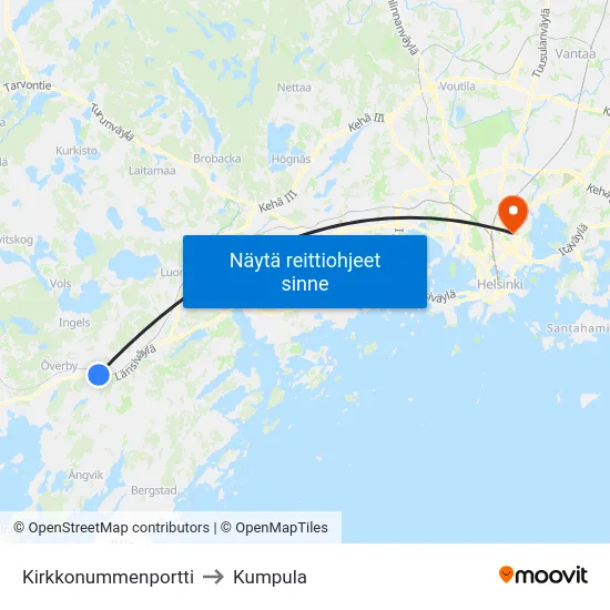 Kirkkonummenportti to Kumpula map