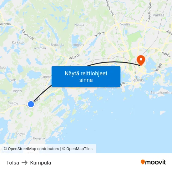 Tolsa to Kumpula map