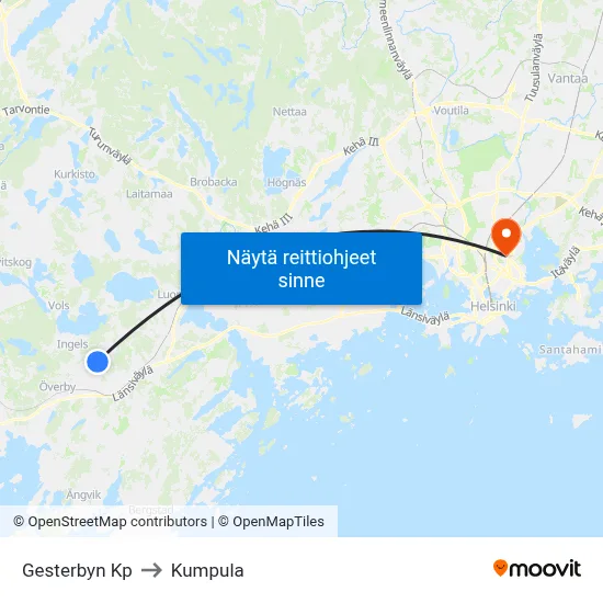 Gesterbyn Kp to Kumpula map