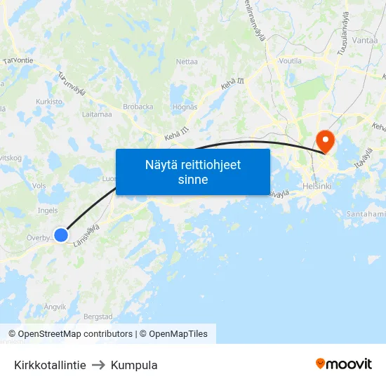 Kirkkotallintie to Kumpula map