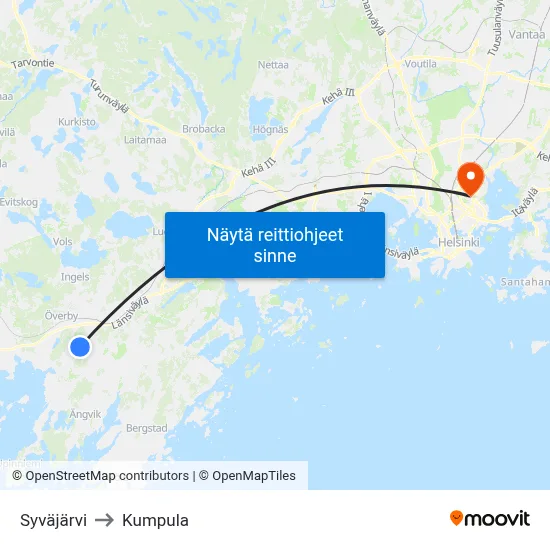 Syväjärvi to Kumpula map