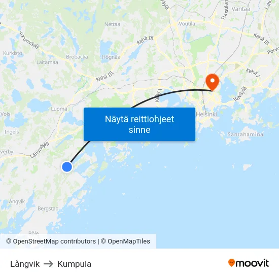 Långvik to Kumpula map