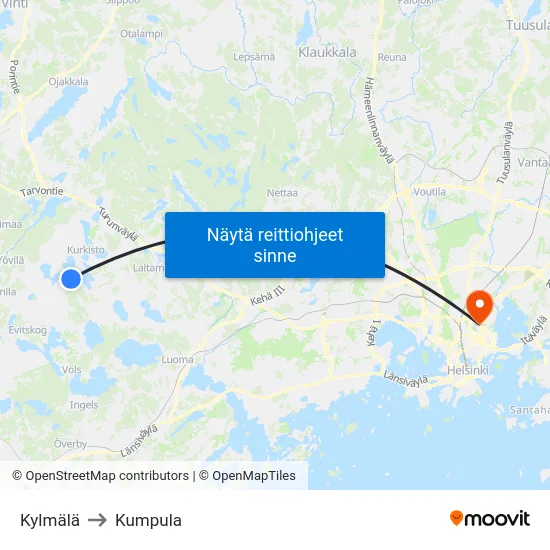 Kylmälä to Kumpula map