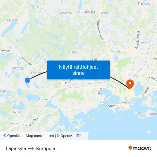 Lapinkylä to Kumpula map