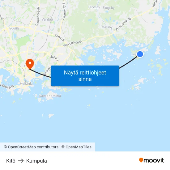 Kitö to Kumpula map