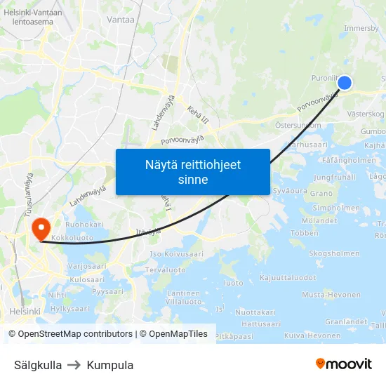 Sälgkulla to Kumpula map