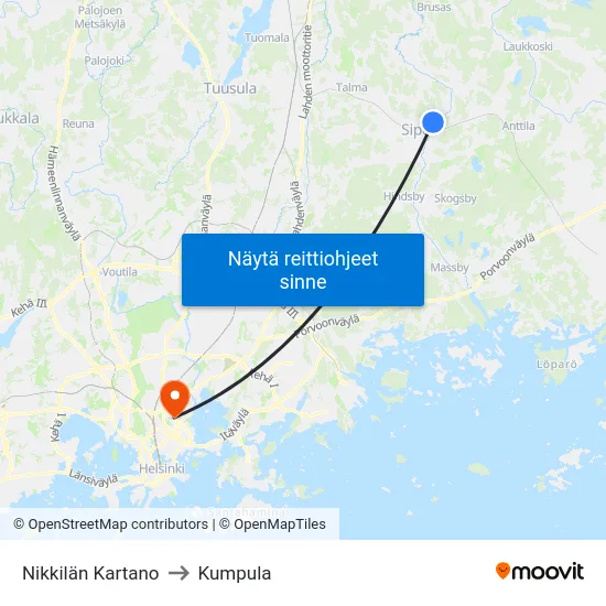 Nikkilän Kartano to Kumpula map