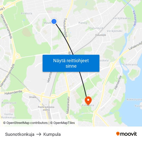 Suonotkonkuja to Kumpula map