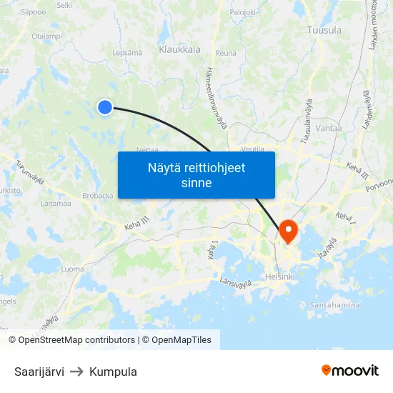 Saarijärvi to Kumpula map