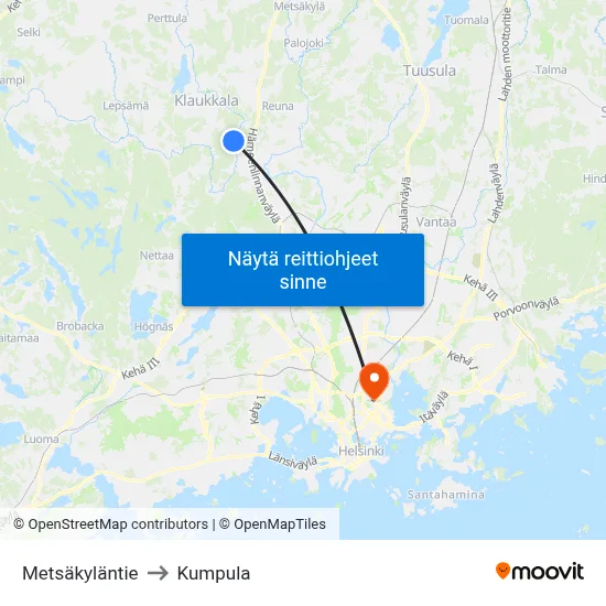 Metsäkyläntie to Kumpula map