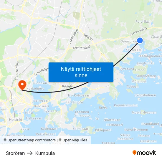 Storören to Kumpula map