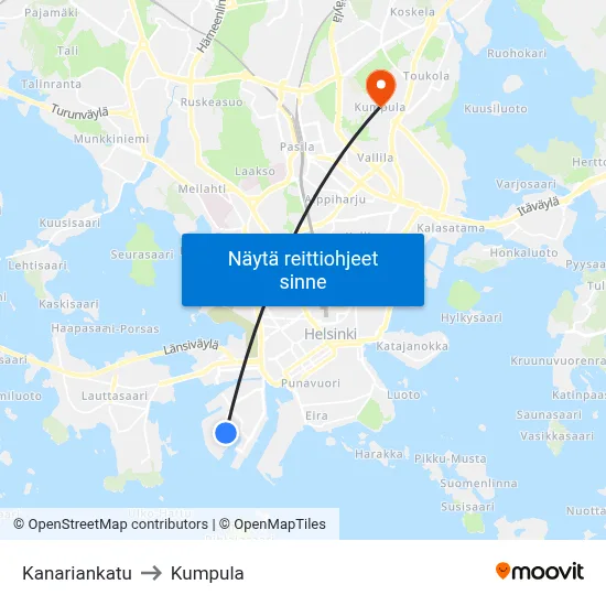 Kanariankatu to Kumpula map