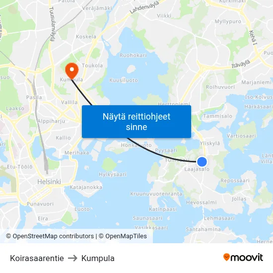 Koirasaarentie to Kumpula map