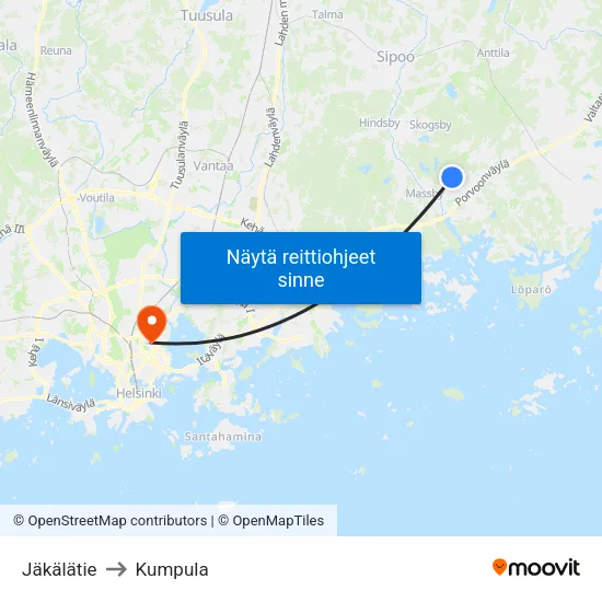 Jäkälätie to Kumpula map