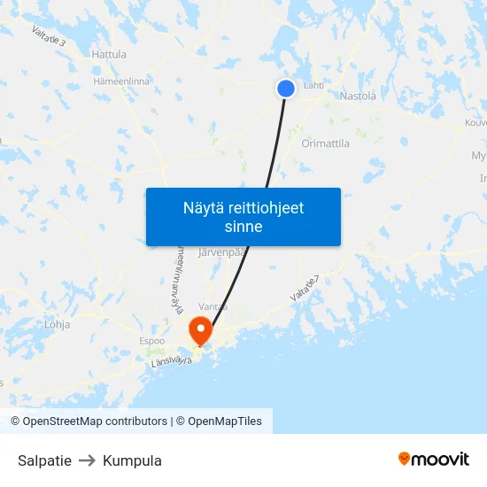 Salpatie to Kumpula map