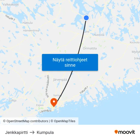 Jenkkapirtti to Kumpula map