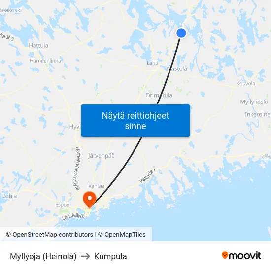 Myllyoja (Heinola) to Kumpula map