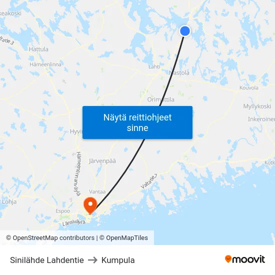 Sinilähde Lahdentie to Kumpula map