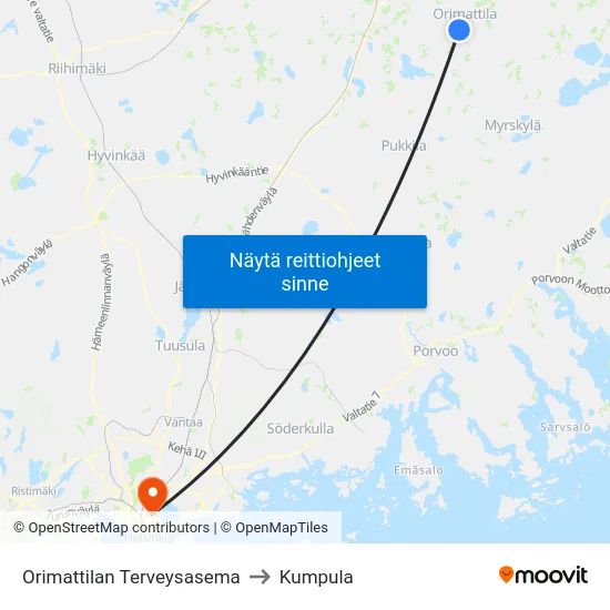 Orimattilan Terveysasema to Kumpula map