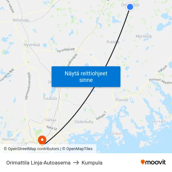 Orimattila Linja-Autoasema to Kumpula map