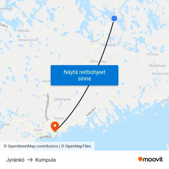 Jyränkö to Kumpula map