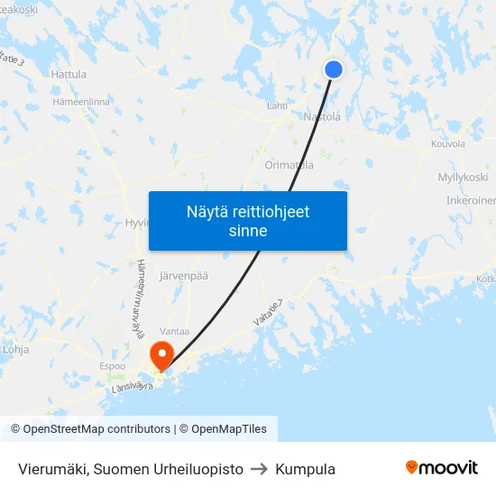 Vierumäki, Suomen Urheiluopisto to Kumpula map