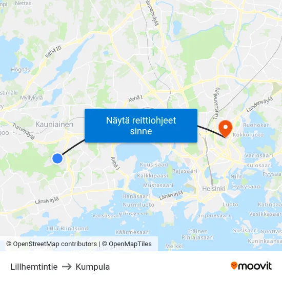 Lillhemtintie to Kumpula map
