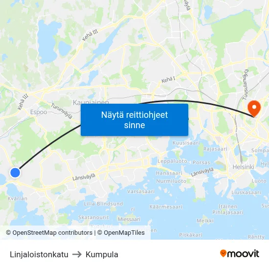 Linjaloistonkatu to Kumpula map