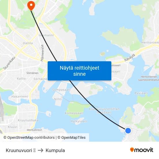 Kruunuvuori 🍽 to Kumpula map