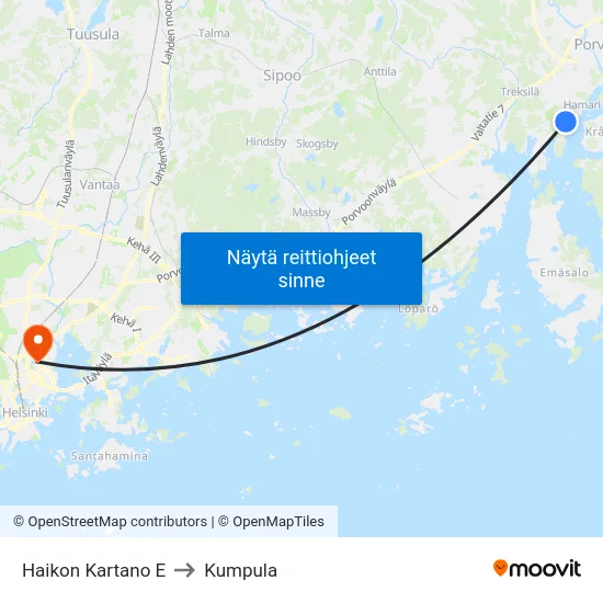 Haikon Kartano E to Kumpula map