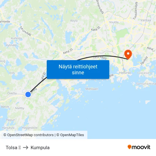 Tolsa 🚆 to Kumpula map