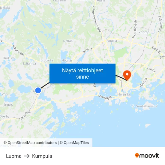 Luoma to Kumpula map