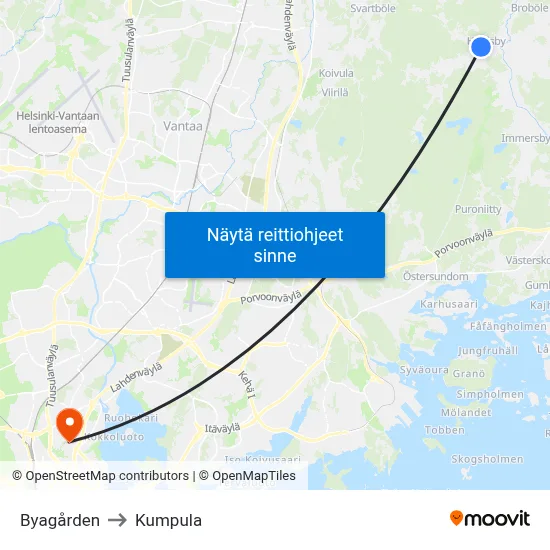 Byagården to Kumpula map