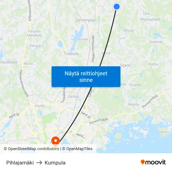 Pihlajamäki to Kumpula map