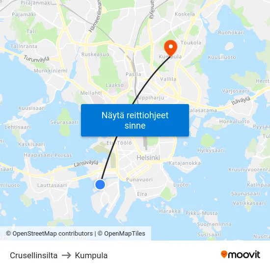 Crusellinsilta to Kumpula map