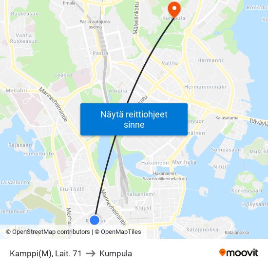 Kamppi(M), Lait. 71 to Kumpula map