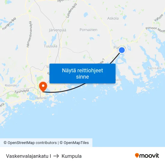Vaskenvalajankatu I to Kumpula map