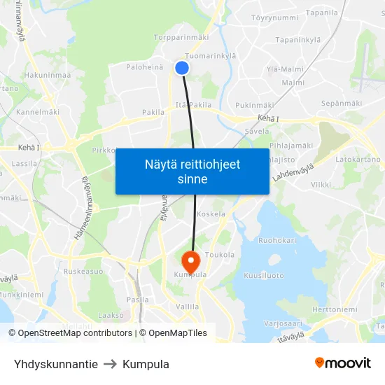 Yhdyskunnantie to Kumpula map