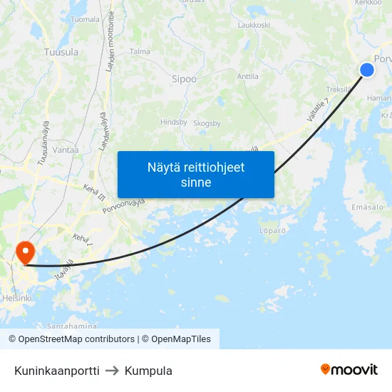 Kuninkaanportti to Kumpula map
