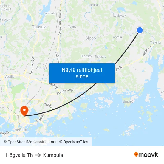 Högvalla Th to Kumpula map