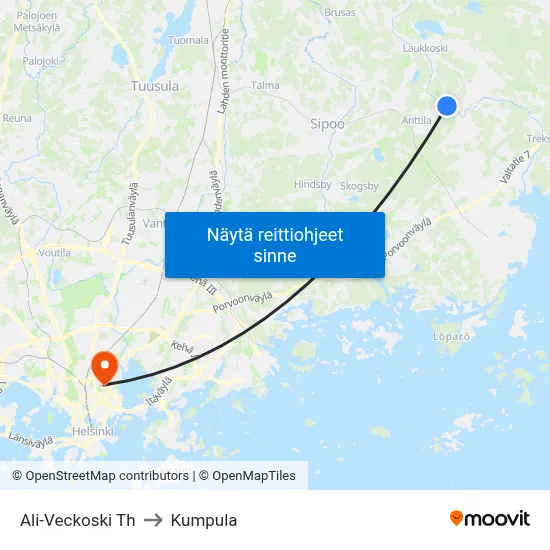 Ali-Veckoski Th to Kumpula map
