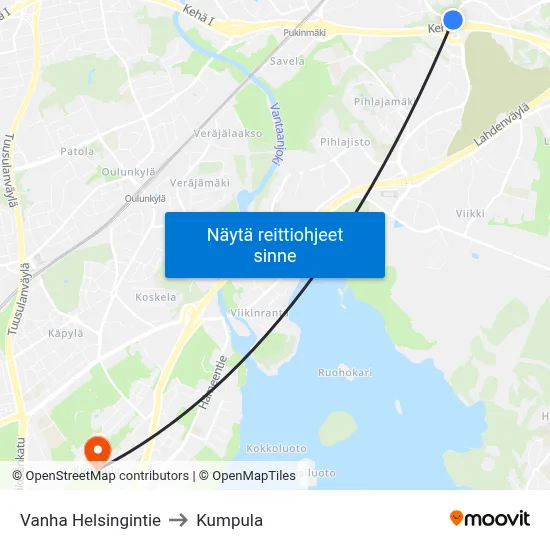 Vanha Helsingintie to Kumpula map