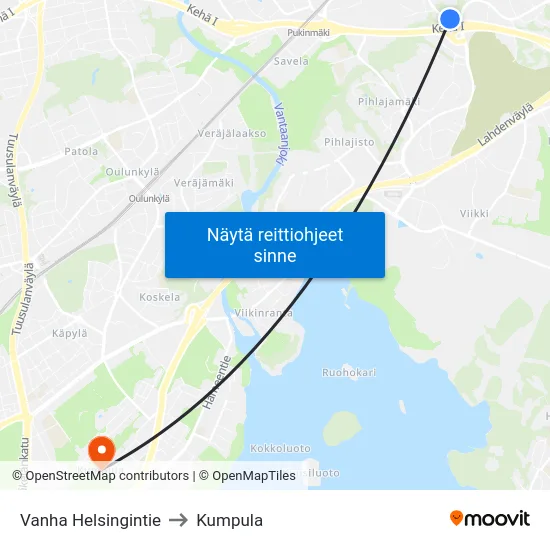 Vanha Helsingintie to Kumpula map