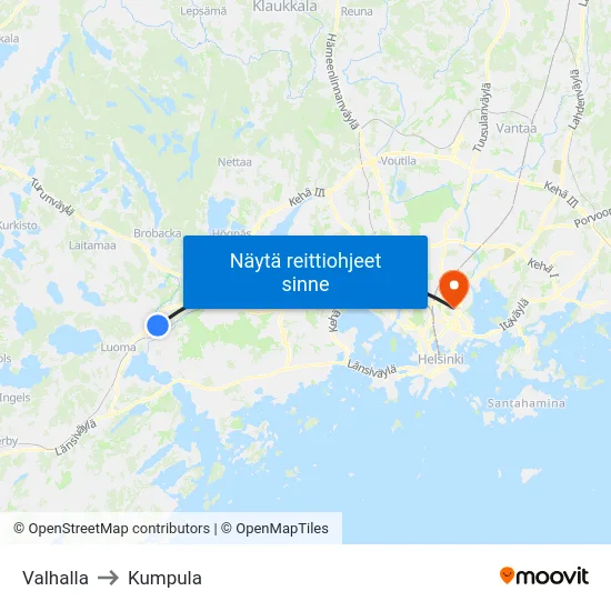 Valhalla to Kumpula map
