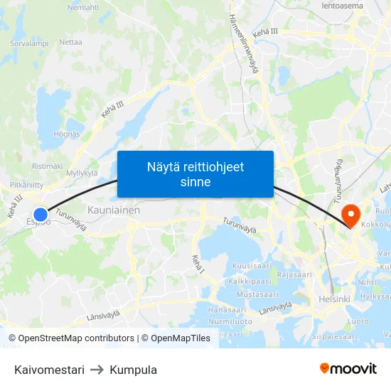Kaivomestari [Uimahalli] to Kumpula map