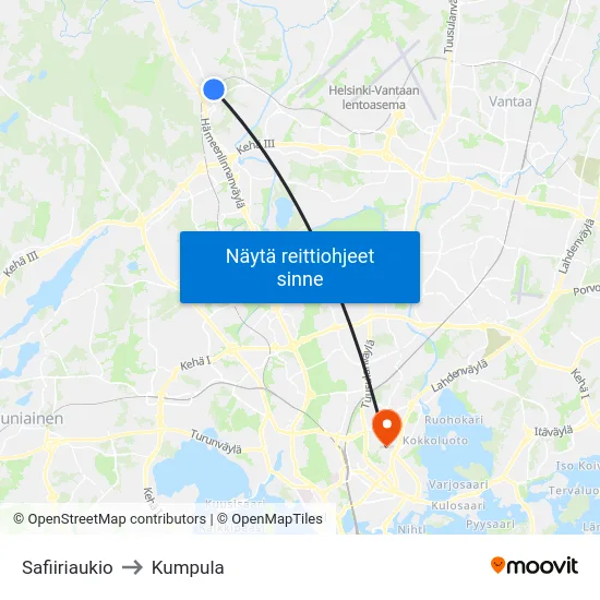 Safiiriaukio to Kumpula map