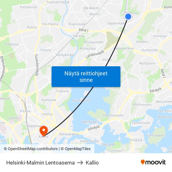 Helsinki-Malmin Lentoasema to Kallio map