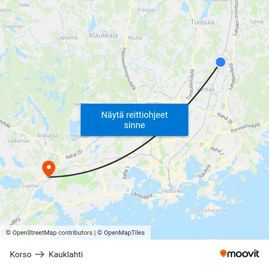 Korso to Kauklahti map