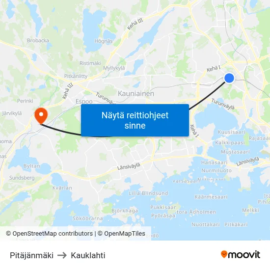 Pitäjänmäki to Kauklahti map