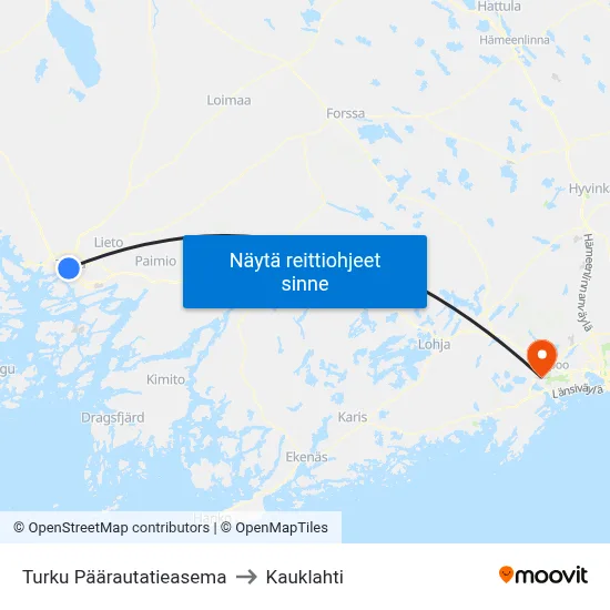 Turku Päärautatieasema to Kauklahti map